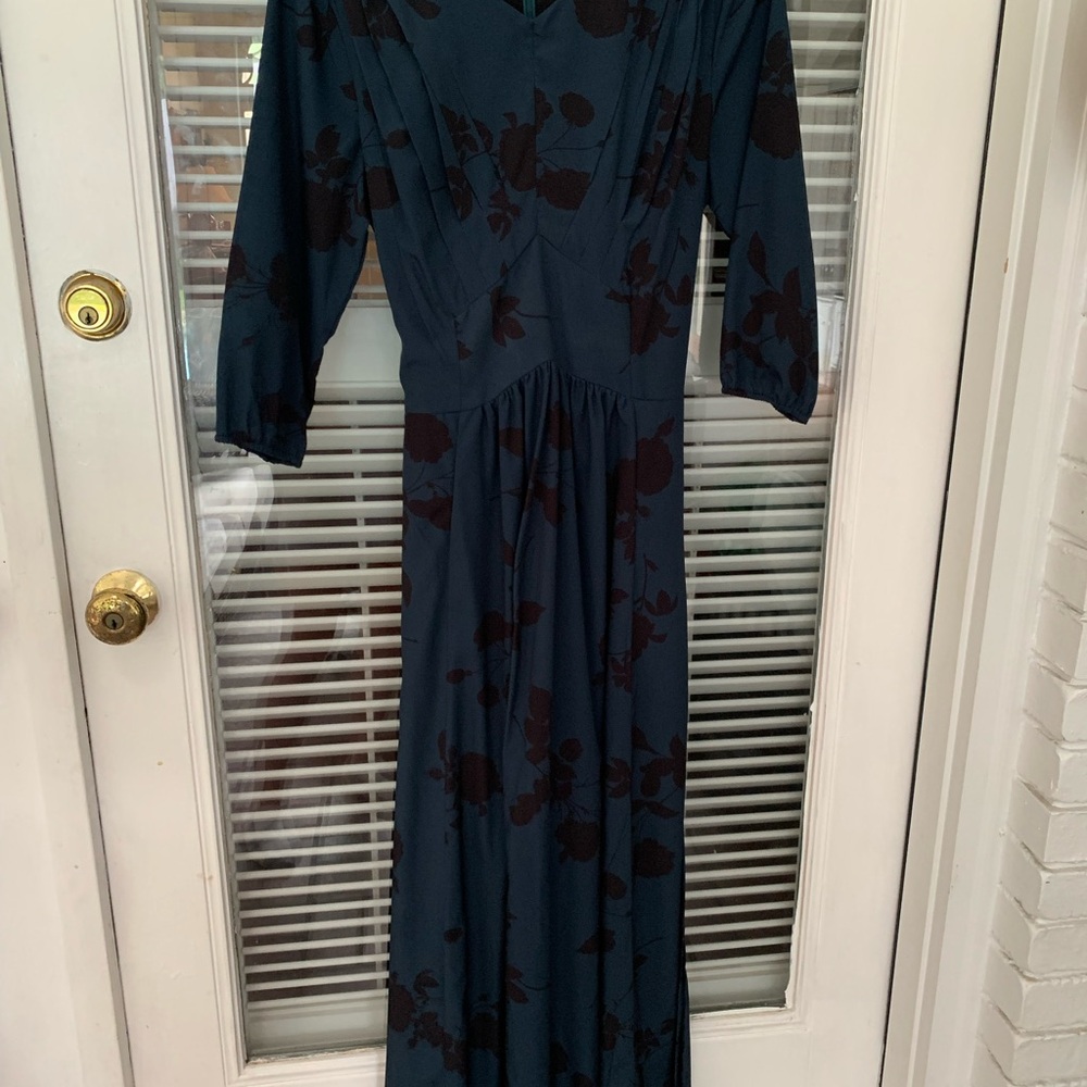eShakti Green and Blue Bishop Sleeve Gown